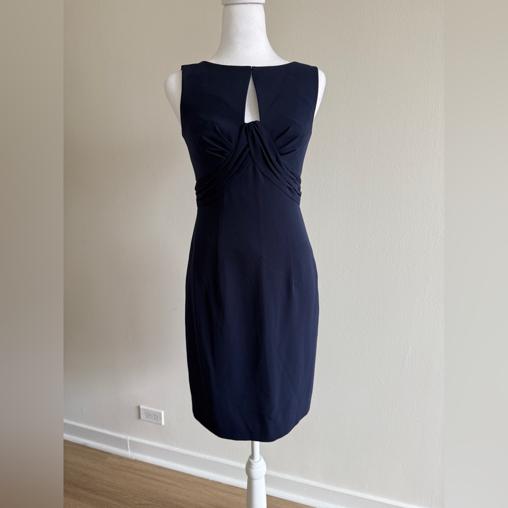 Trina Turk Blue Plunge Neck Sheath Midi Dress